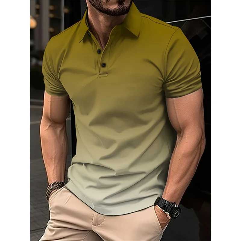 3D printed color gradient polo shirt mens fashion pattern short sleeved T-shirt summer casual lapel top oversized T-shirt W250414