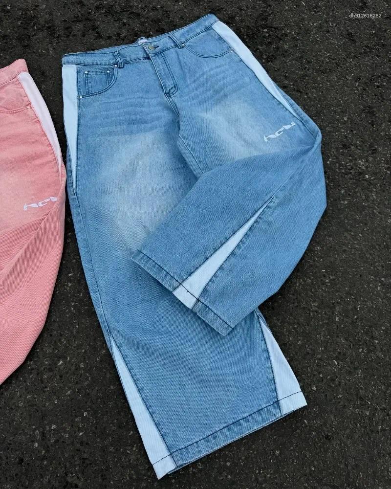 Men's Jeans Y2K Harajuku HCW High Quality Splicing Embroidery Casual Baggy Sweatpants Men Women Hip Hop Streetwear Wide Leg Trousers