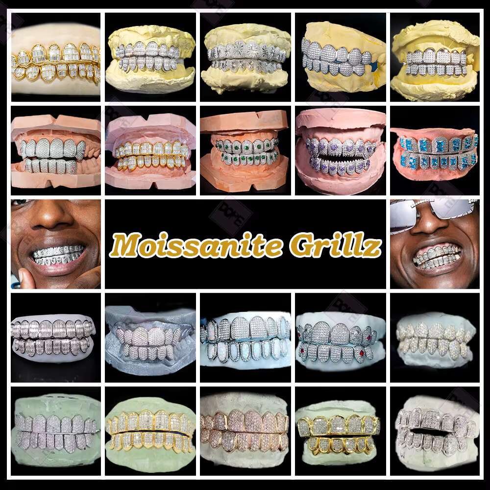 Custom VVS Moissanite Grillz Hip Hop 14k White Gold Tooth Diamond Silver 925 Iced Out Moissanite Grillz