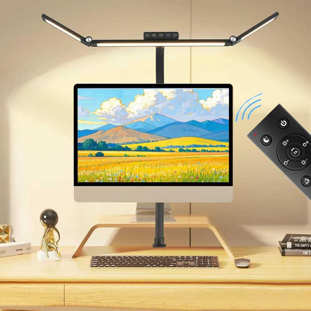 3 Heads Desk Lamp with Big Clamp 24W Remote Control Dimmable Architect LED Table Lamp for office 5 color temperature for student M251114