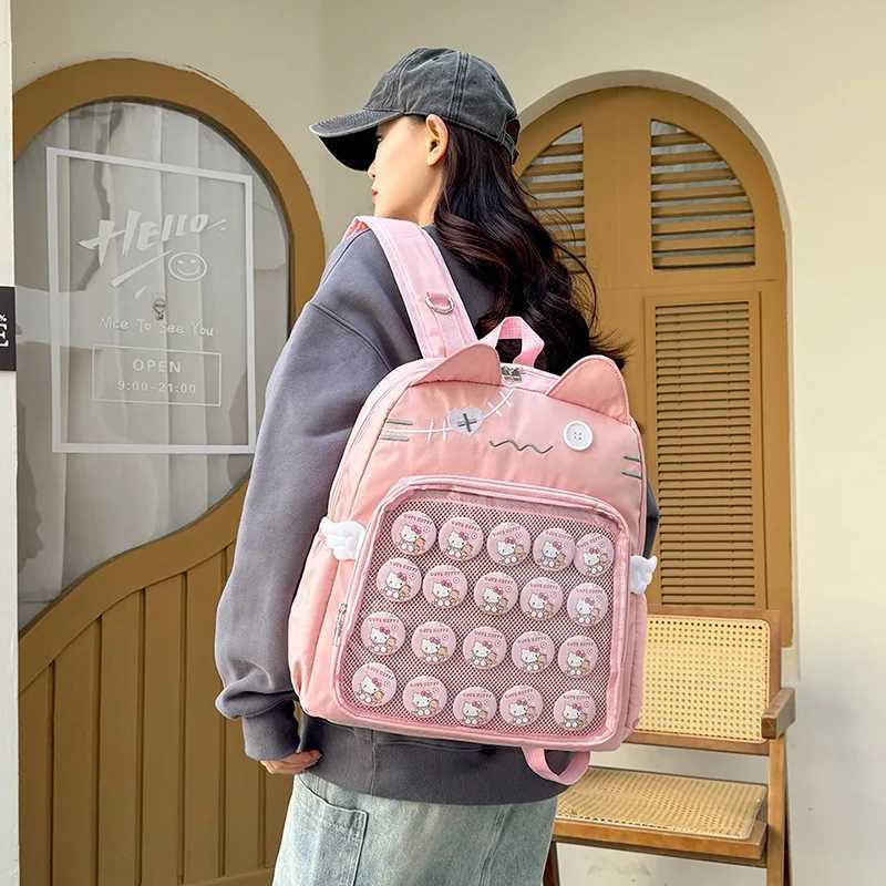 New Y2K Cute Cat Transparent Backpack Kawaii Harajuku Girl Ita Bag High-capacity Student Rucksack Teenage DIY Display School BagW251113