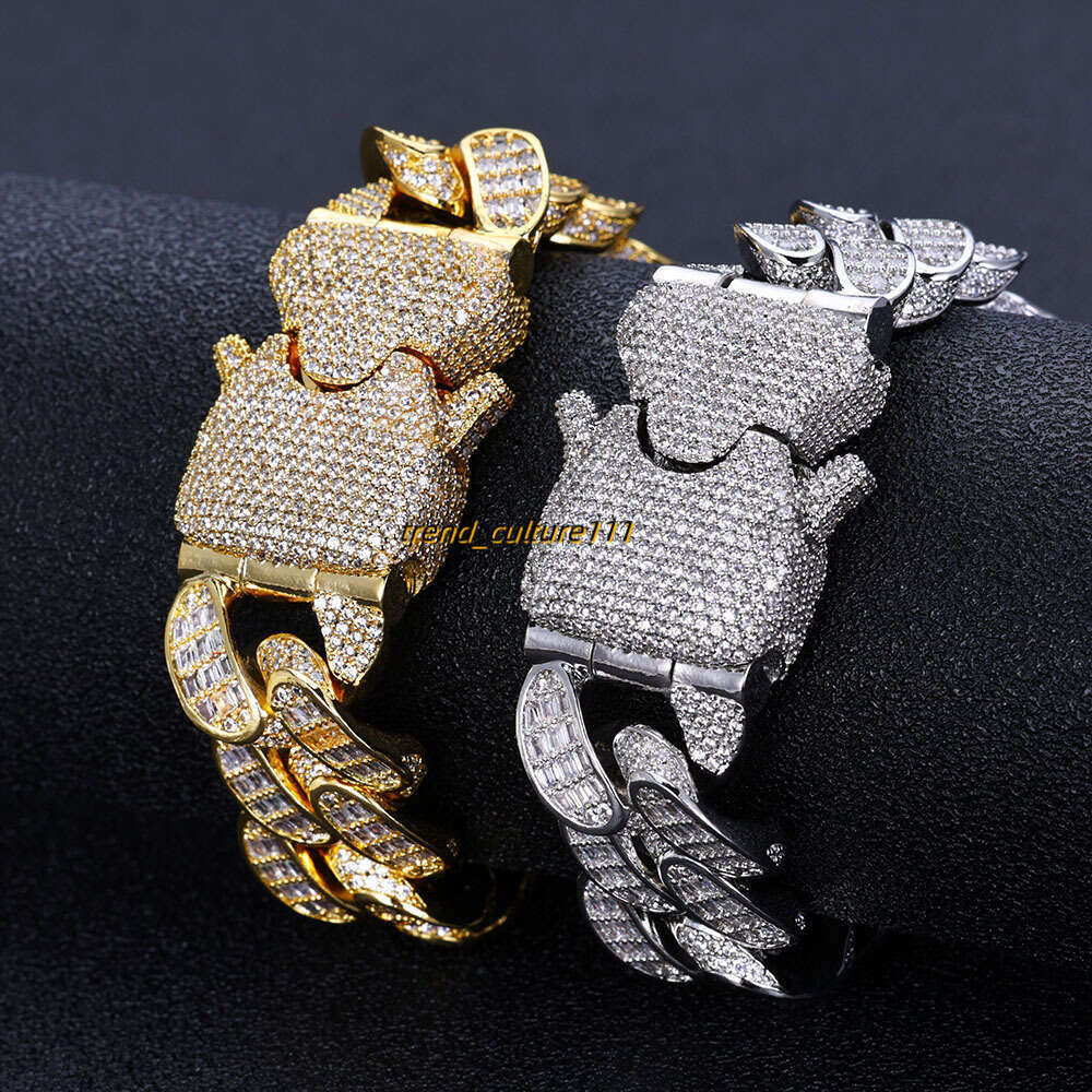 Hip hop 18mm three row T-shaped cubic Moissanite Cuban chain men's bracelet personalized American fashion accessory