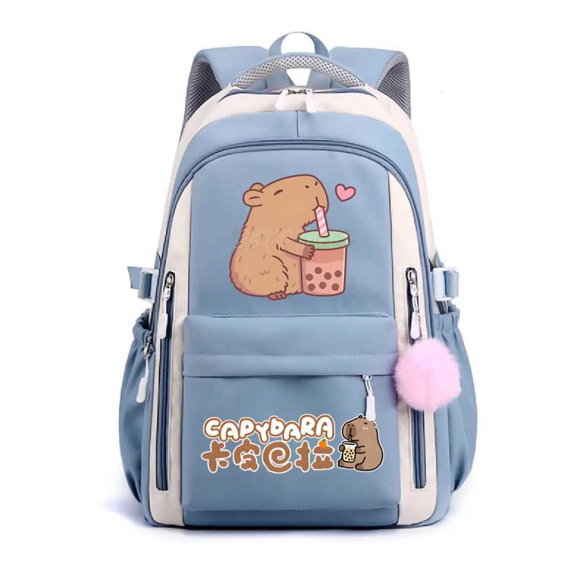 School Backpack for Girls Cute Capybara Bubble Tea Print Schoolbags Women Girls Casual School Bags Trendy Travel RackpackW251113