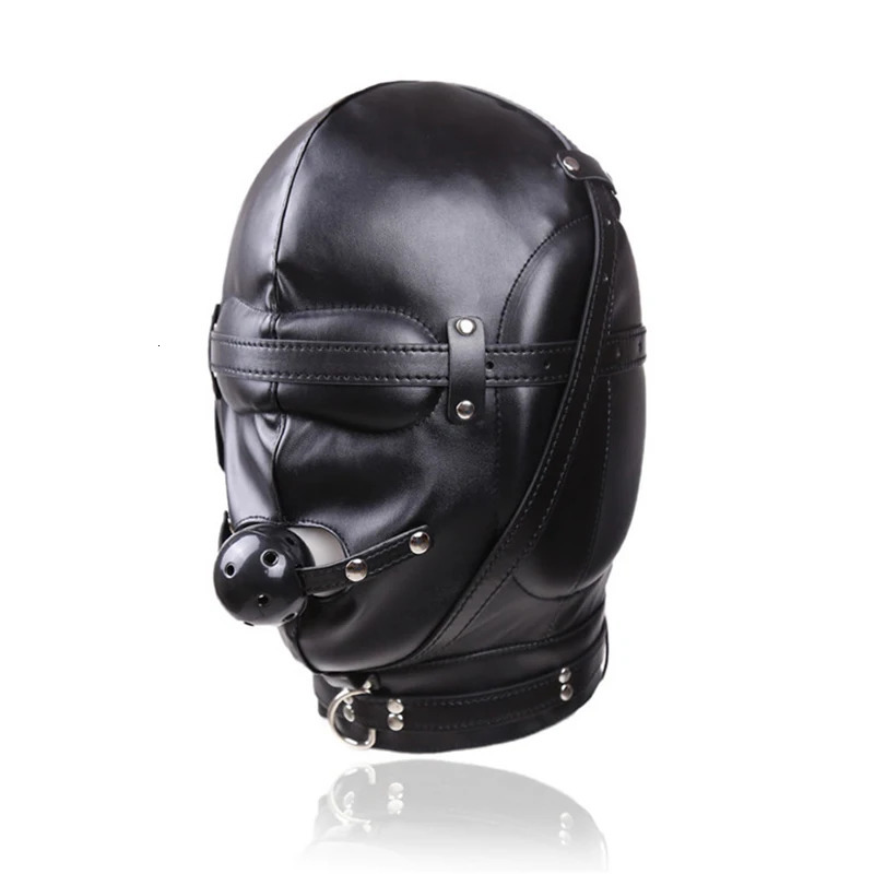 Fully Enclosed Black Soft PU Head Hood for Cosplay Fanatics Gimp Mask Leather with Mouth Gag Ball Couple Game Headgear Props 250410