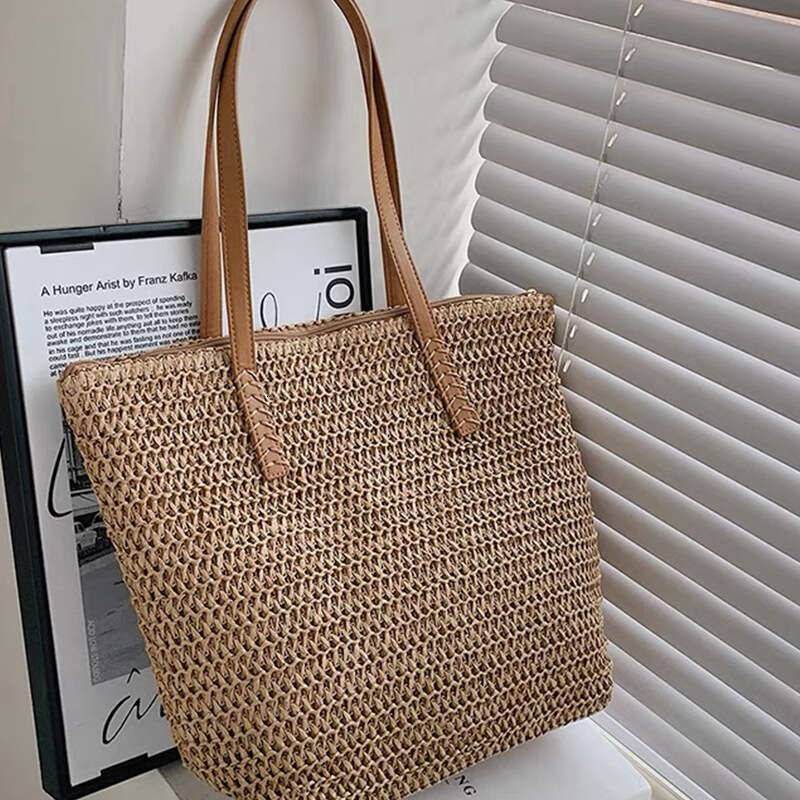 Handmade Beach Bag Ins New Summer Vacation Style Large Capacity Handbag Shoulder Straw Woven Bag Kq2