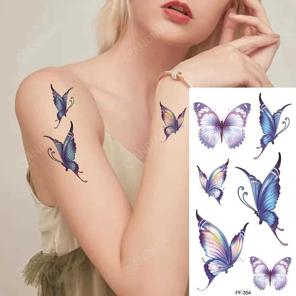 Colorful Butterfly Waterproof Temporary Tattoo Stickers Half Arm Art Fashionable Black Flower Beauty Transfer Washable TotemXJ25414