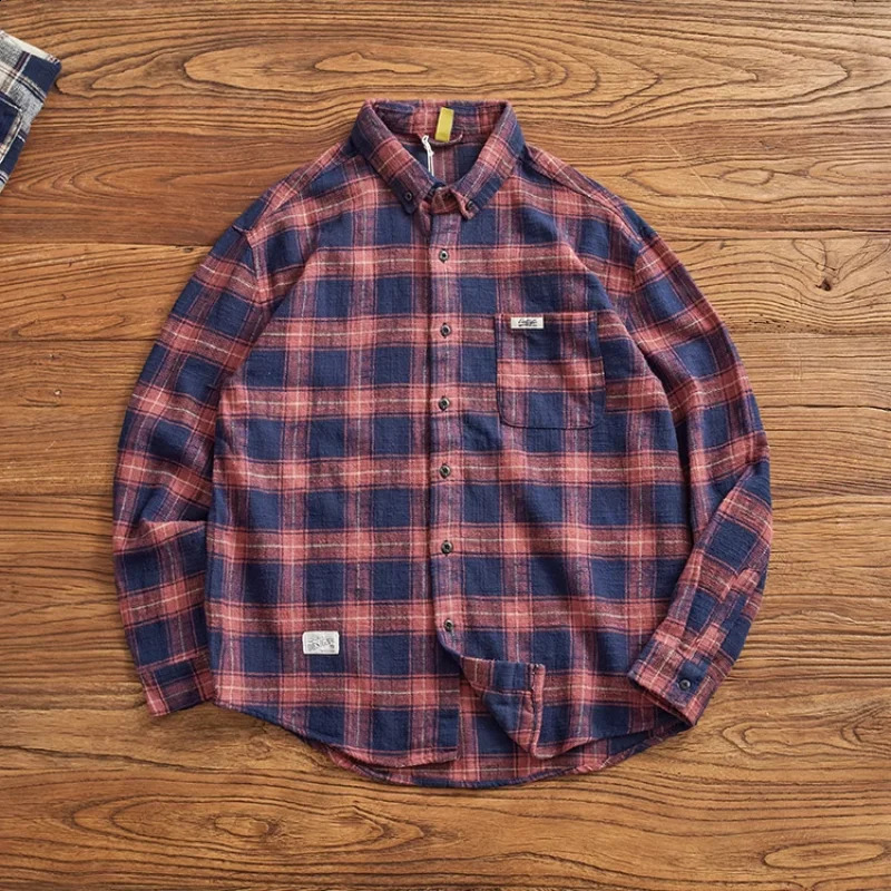 Classic retro plain mens long sleeved shirt for autumn and winter British casual winter mens heavyduty cargo shirt 250411