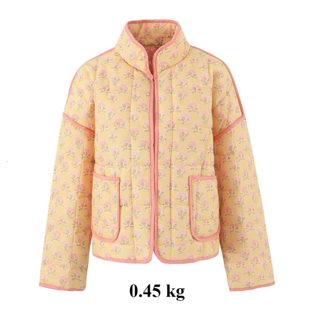 Designer Clothes Suninheart Print V Neck Cotton Jacket Fashion Long Sleeved Quilted Coats Single Breasted Loose Coat Autumn New Outerwear
