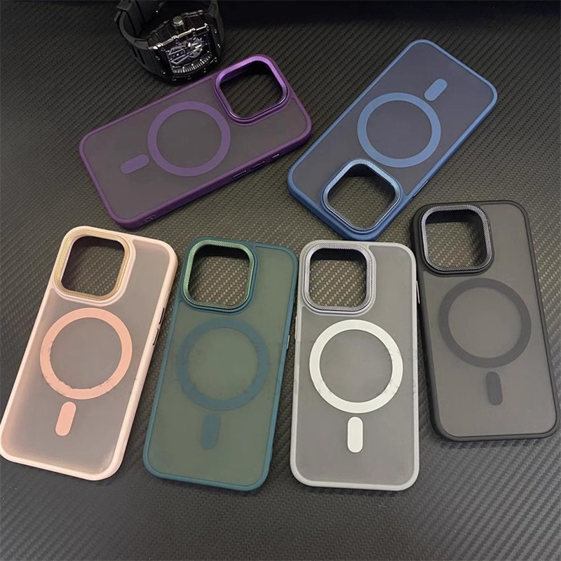 Luxury Spiricle Camera Protection Matte Magnetic Phone Case for iPhone 16 15 14 Plus 13 12 11 Pro Max Magsafe Wireless Charging Cover
