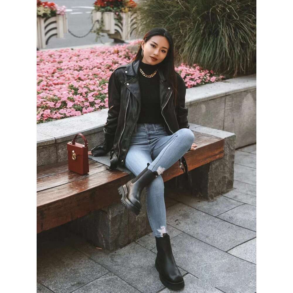 Designer Clothes RARF New 2024 Women's Motorcycle PU Imitation Leather Loose Black Jacket