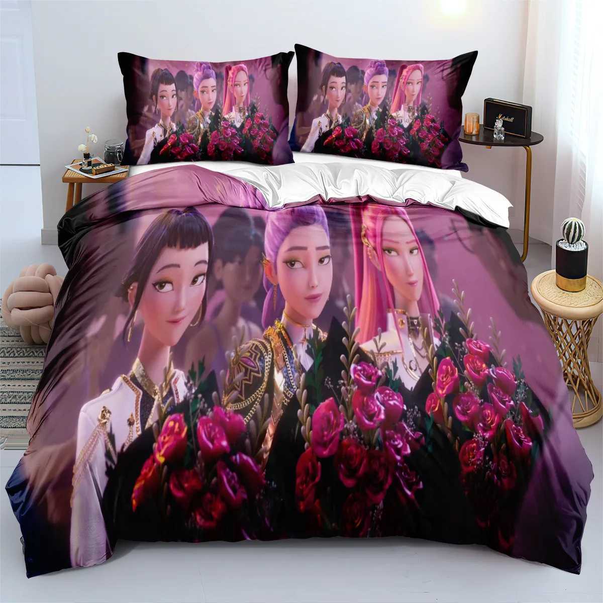 Hip Hop Kpop Demon Hunte Bedding Set Luxury Rumi Mira Zoey Quilt Cover Pillowcase Girls Bedroom Bed Sack Pillowslip 2025 Z251113