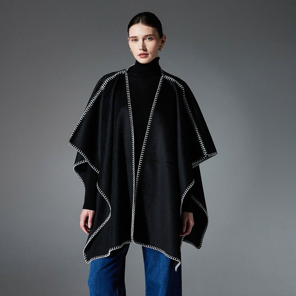 European and American Women's Cape High-end Autumn and Winter Shawl with Double-sided Insulation Fashionable and Minimalist Street Style