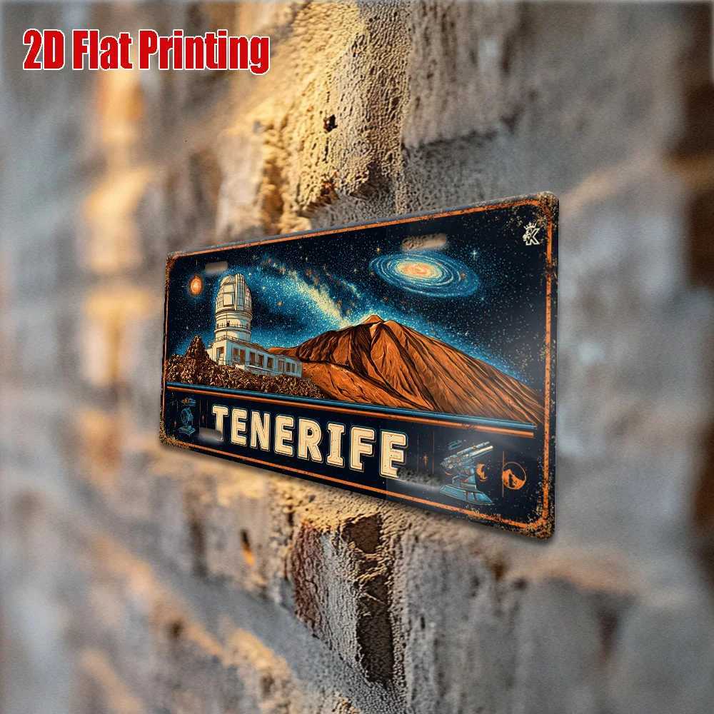 Printing Vintage Metal License Plate Outdoor Wall Art TENERIFE Aluminum Sign with Volcano and Observatory Design GreatM251114
