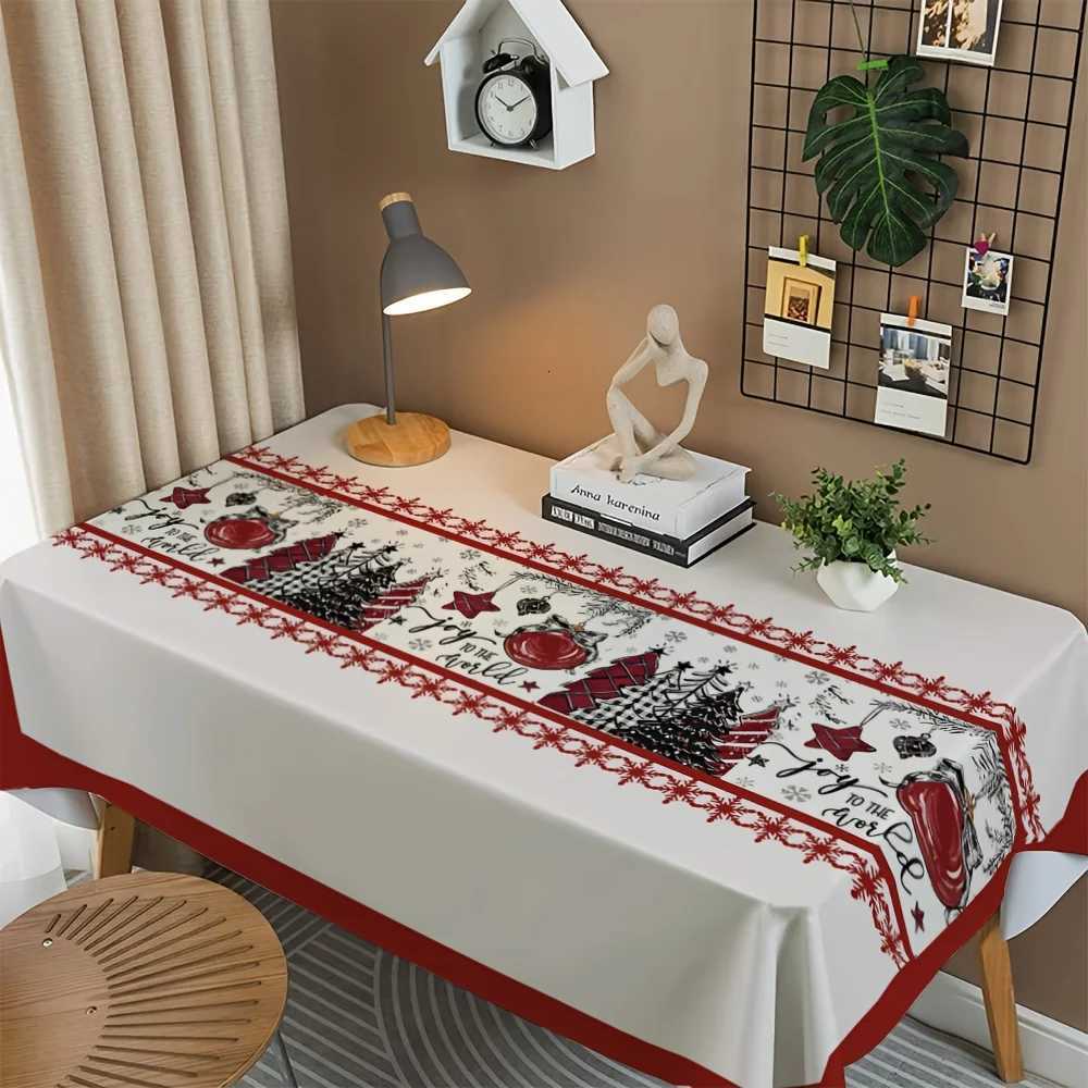 Christmas Merry Christmas Themed Xmas Trees Tablecloth for Table Decor Winter Snowflakes Kitchen Dining Table Cloth Navidad Decorations Y251113