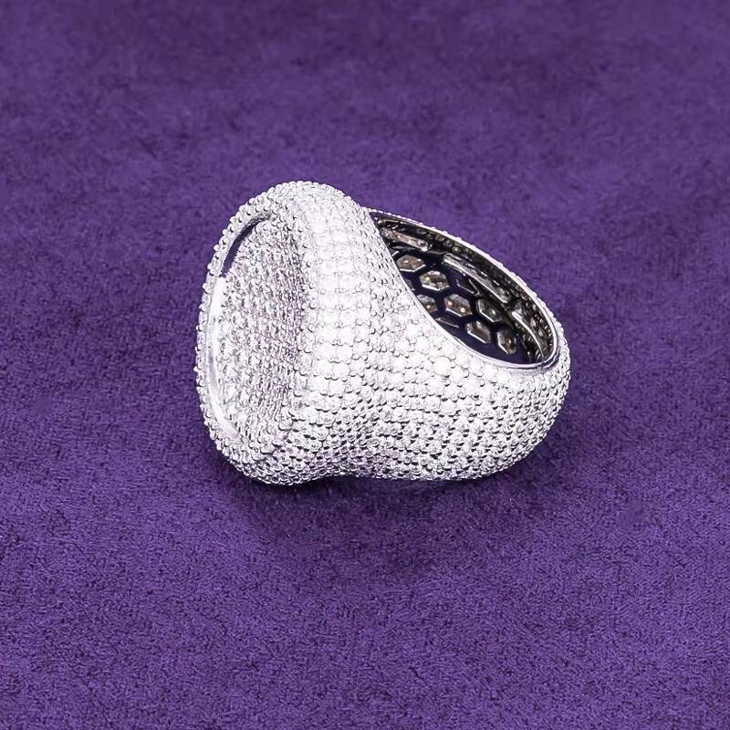 GRA D Color Bling Moissanite Iced Out Mens Cluster Circle Shaped Signet Ring With 925 Sterling Silver Pass Diamond Tester