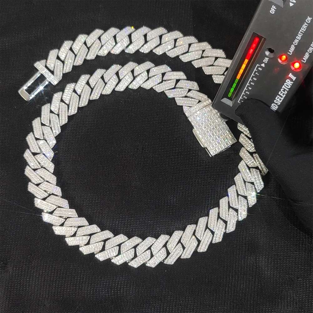 VVS Moissanite 20mm 2 Rows CubanChain Rectangle Diamonds 100% 925 Silver Cuban Necklace with GRA Certificate Jewelry