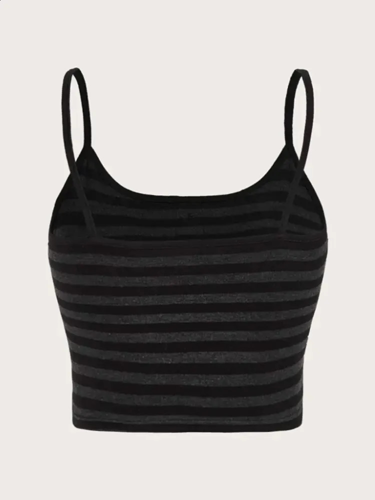 Goth Punk Striped Button Cami Womens Summer Y2K Clothes Grunge High Street Sleeveless Spaghetti Strap Crop Top Streetwear 250407