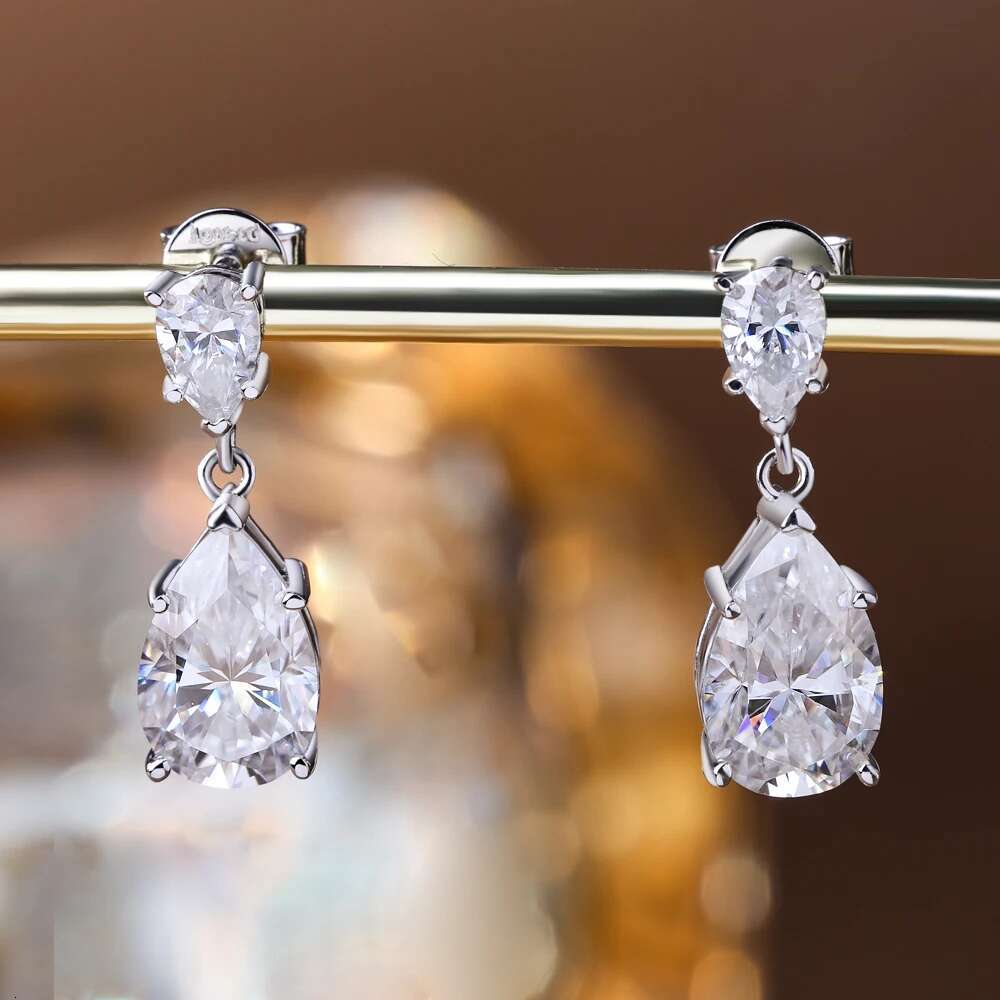 GRA Certified Waterdrop Moissanite Drop Earrings for Women Double Pear Cut Diamond Ear Stud 925 Sterling Silver Fine Jewelry