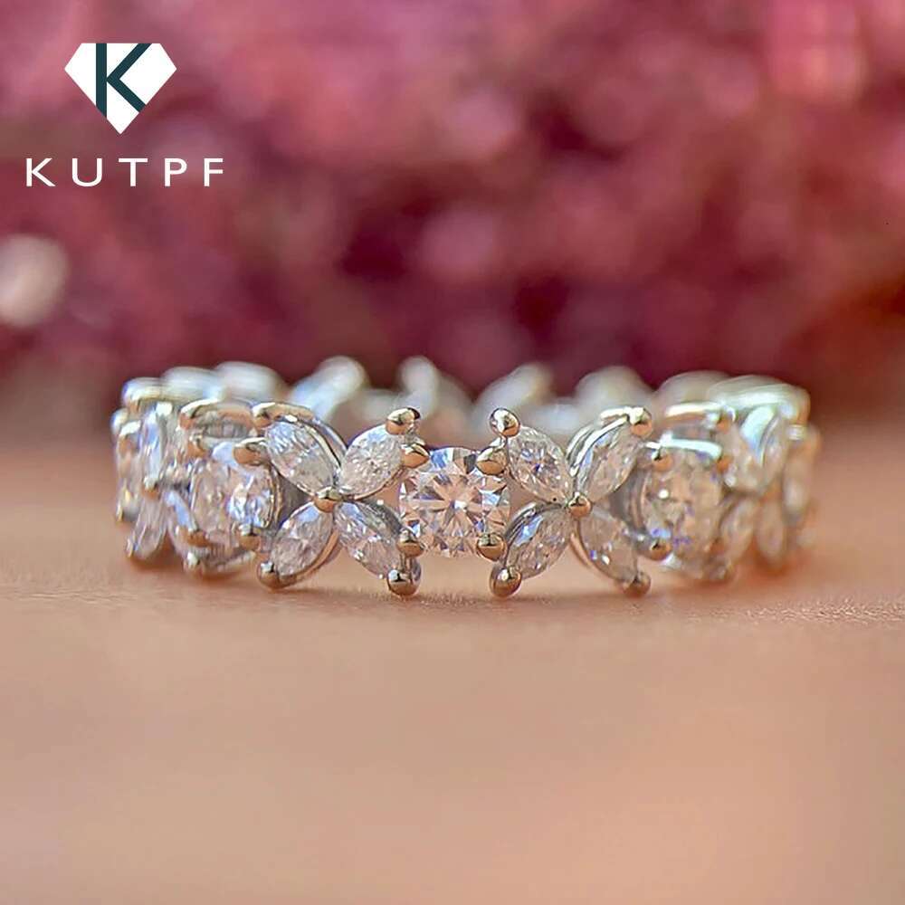 Stackable Full Moissanite Eternity Band Wedding Rings for Women S925 Silver Marquise/Round Cut Diamond Engagement Ring with GRA