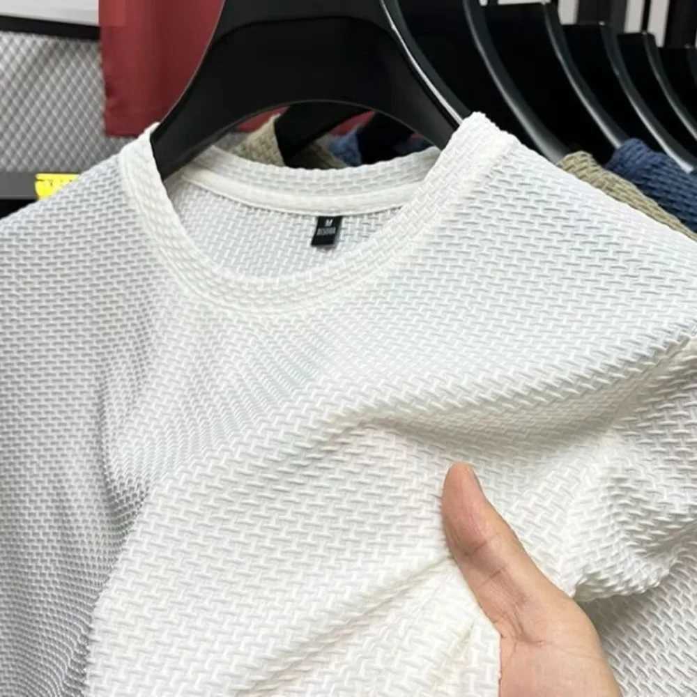 Summer mesh ice silk T-shirt mens short sleeved round neck 2025 new half sleeved mens thin solid color quick drying tee top 4XL 5XL W250414