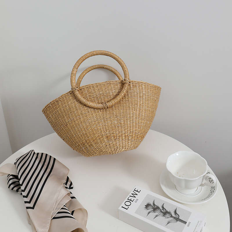Handmade Beach Bag 2022 New Yellow Round Handle Beach Grass Woven Forest Women's Bag Fairy Instagram Handbag Kq2