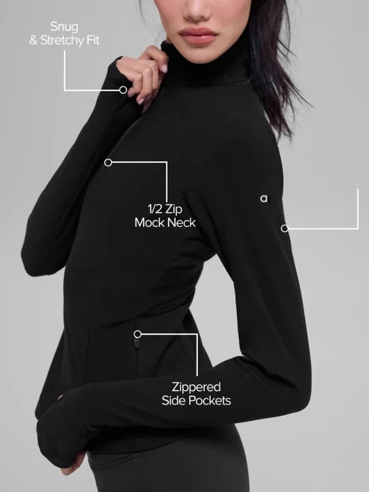 Yoga Tops Women Long Sleeve Shirt Half-zip High Neck Elastic Soft Breathable Pilates Solid Slim Fashion Workout Tops for Women 251111