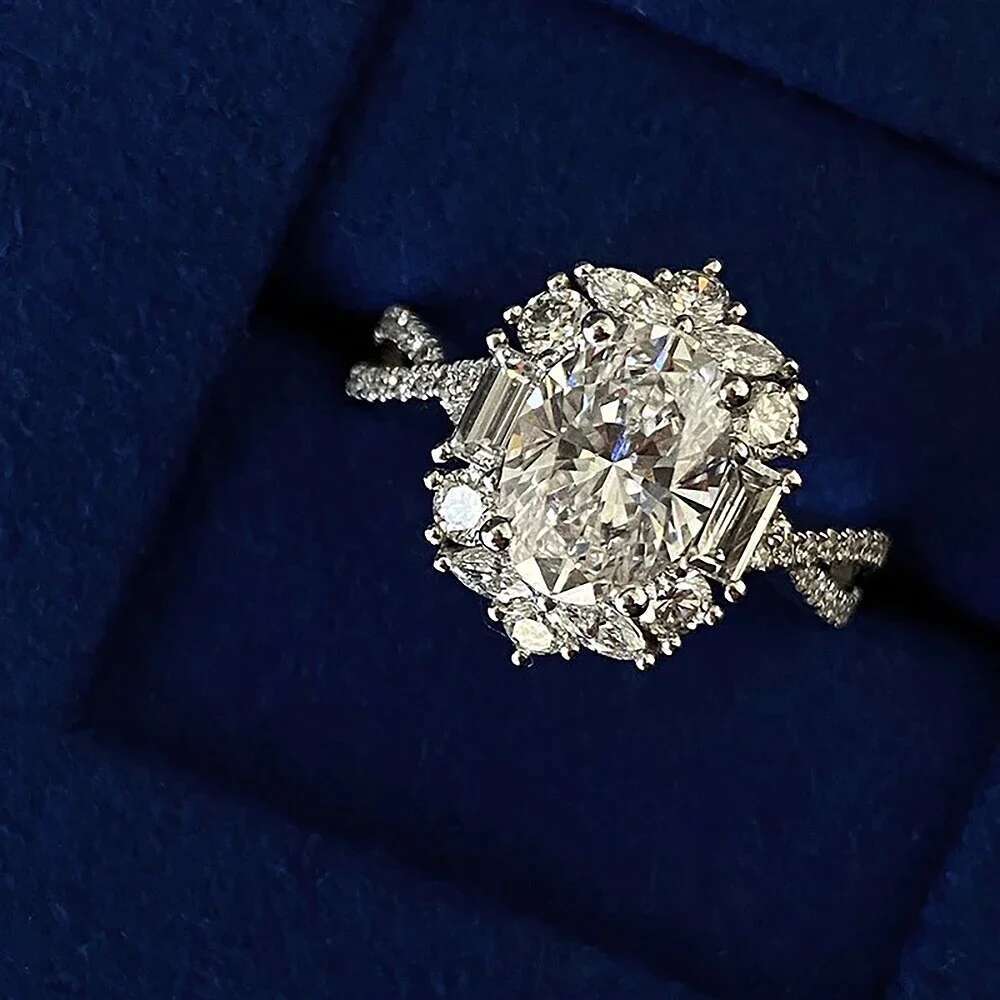 2 Carat D Color Oval Cut Moissanite Diamond Rings with Gra 925 Sterling Silver Engagement Rings Promise Wedding Ring for Women