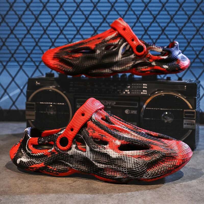 hot Men's Slippers Summer Soft EVA Beach Hole Outdoor Women's Slide Non-slip Tie-dyed Designer Personalized Hollow NEW Shoes 36-45