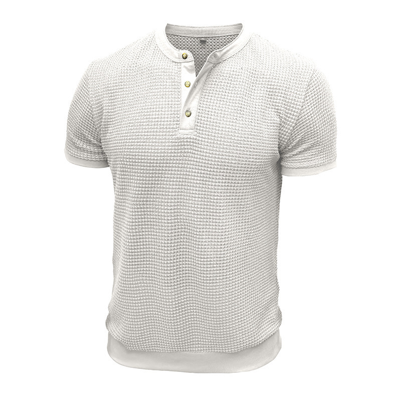 Mens new short sleeved textured knitted Henley style T-shirt pullover