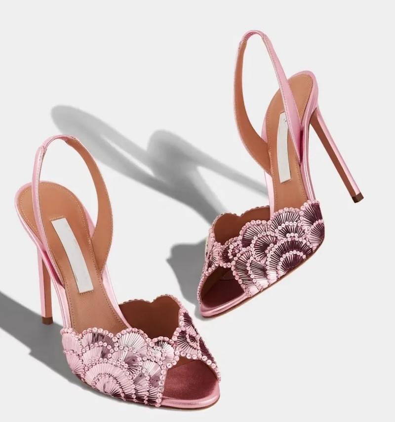 Top Quality Brand Women Ce Soir Mule 75 Sequins & Crystals embellished Scalloped Metallic Leather Sandals Shoes Peep-toe High Heels Lady Party Wedding Dress EU35-43