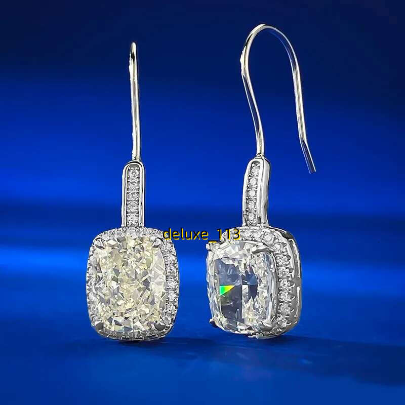 Gorgeous Dangle Earrings Jewelry Real 100% Sterg Sier Cushion Shape White Moissanite Dia Emerald Women Wedding Drop Hook Earring Gift