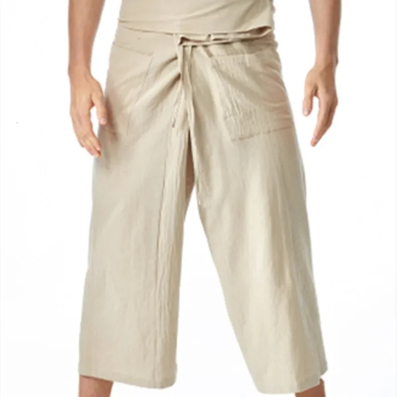 Summer Daily Thai Fisherman Linen Pants Mens Loose Yoga Pirate Harem Bag Tights Socks Family Clothes Quick Drying Trousers 250411