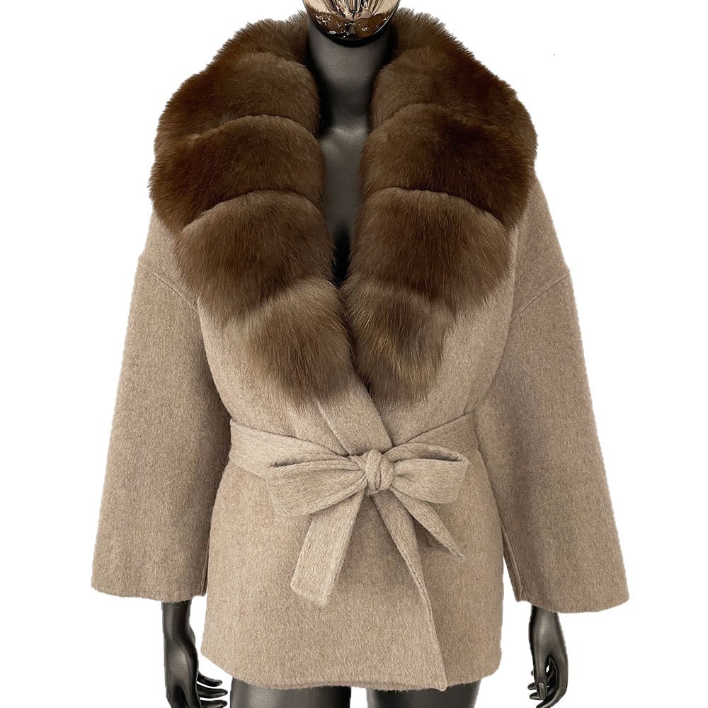 Warm Womens Autumn Winter New Fox Fur Collar Double-Sided Wool Coat Short Elegant Outerwear 241121