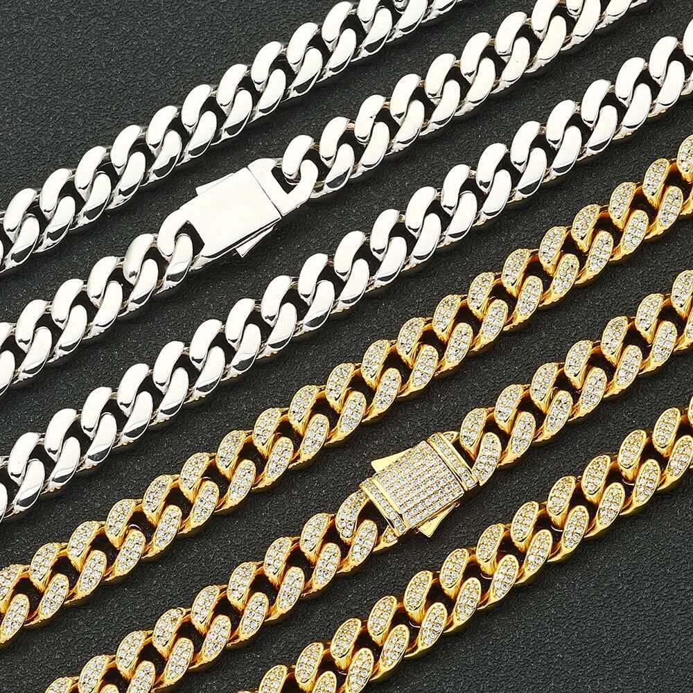 ESKEEM Hip Hop Jewellery Woman Set 12mm Cuban Link Chain Iced Out 2 Rows CZ Diamond Miami Snap Clasp Cuban Necklace