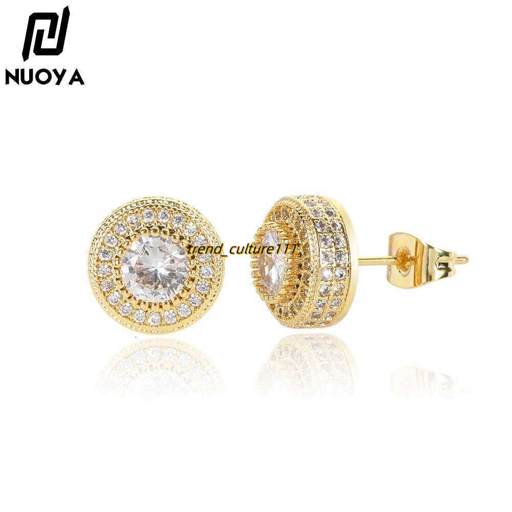 Hip hop jewelry full of dia round with micro inlaid Moissanite trendy personality hiphop men's earrings