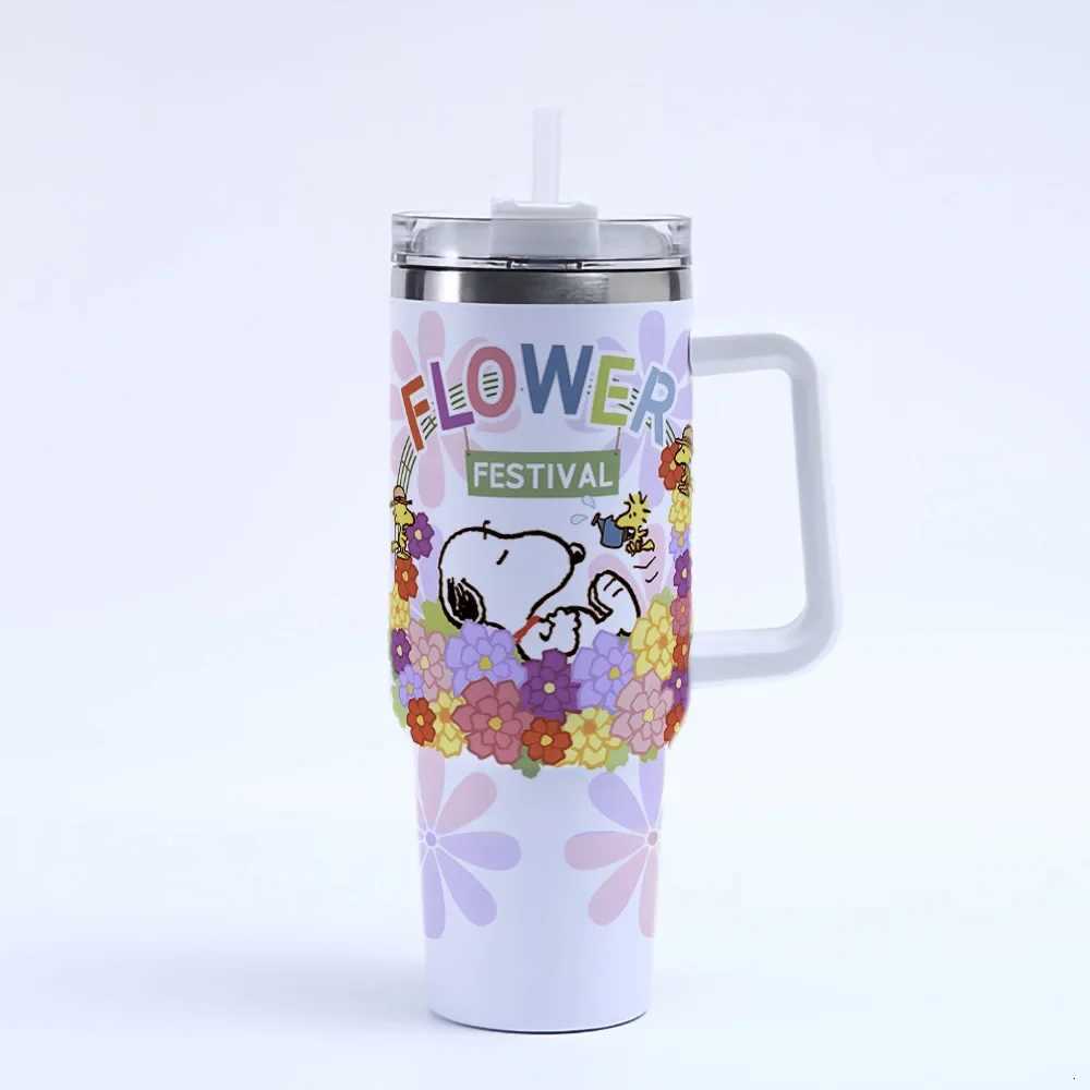 40oz Kawaii Snoopys Stainless Steel Insulated Straw Water Bottle with Handle High Capacity Travel Portable Car Cold Drinking Cup C251114