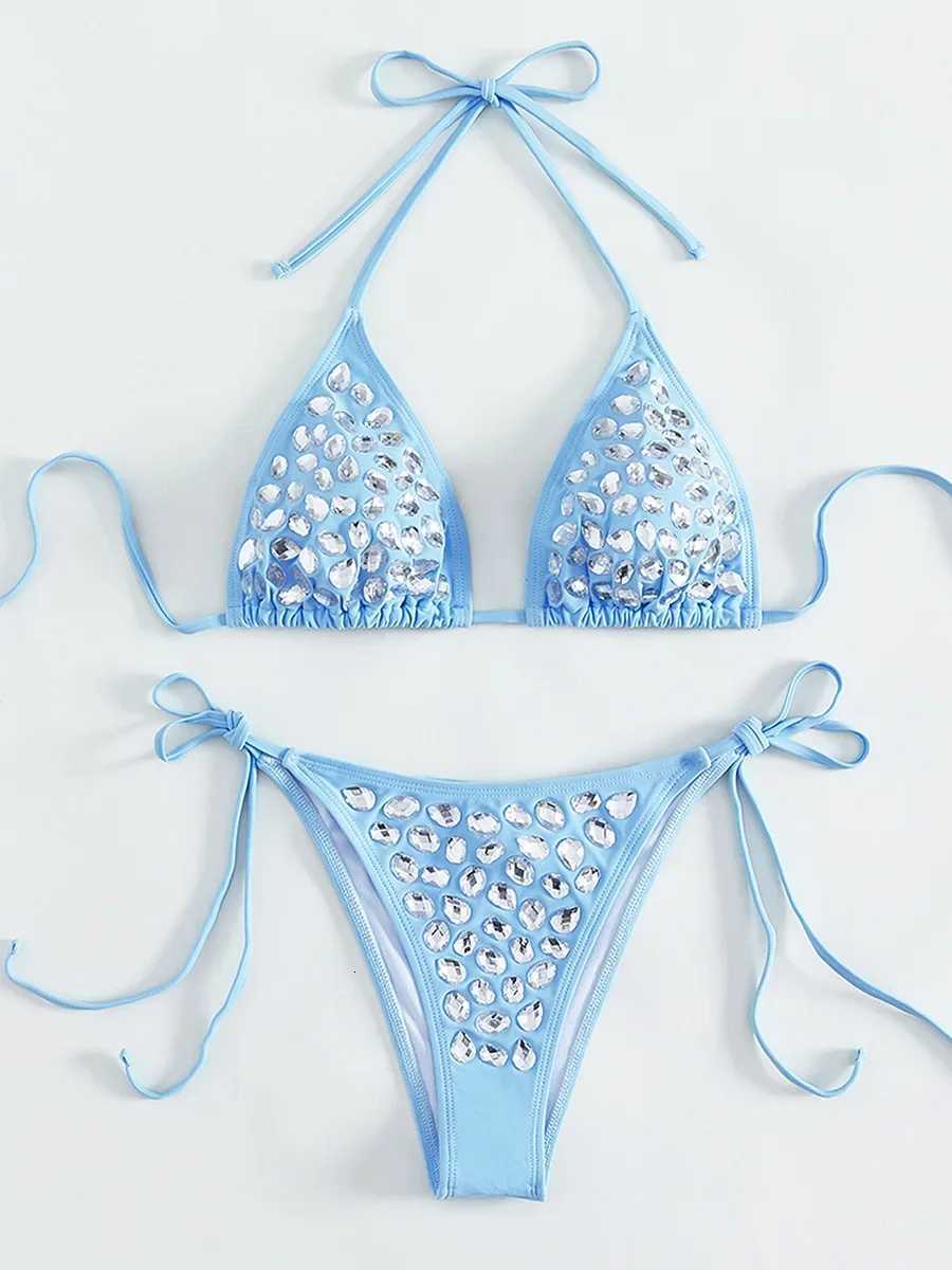 Sexy Halter Rhinestone Diamond Bikini Women Swimwear Female Swimsuit Two-pieces Bikini Set Micro Bather Bathing Suit Swim LadyW251113