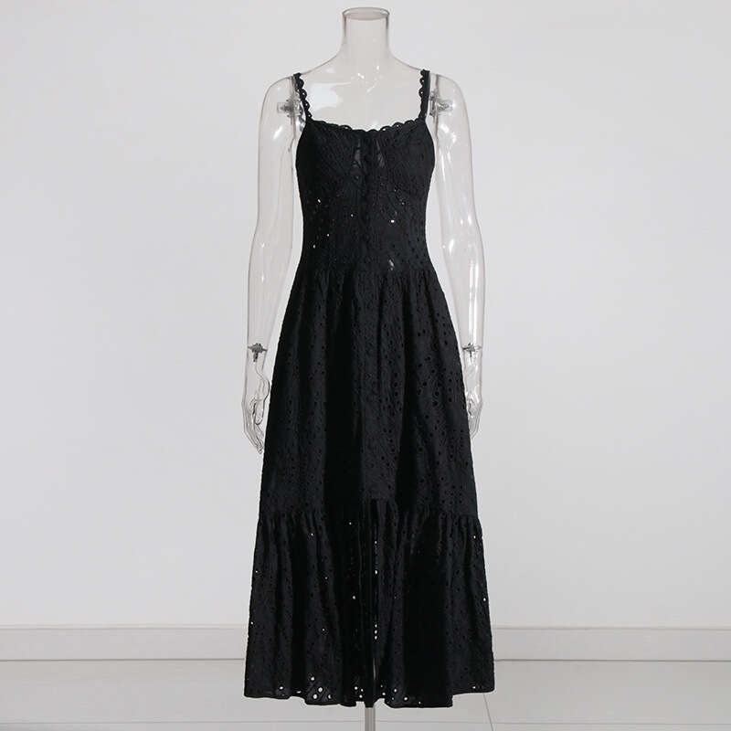 Designer Floral Embroidered Women's Camisole Long Dress - High Waisted, Sleek, and Comfortable Design