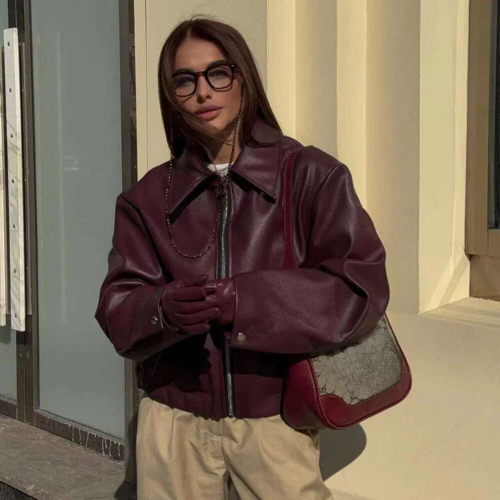 Designer Clothes Suninheart Autumn Winter 2024 Women's Moto Biker Zipper Long Sleeve Faux Leather Jacket Outerwears Causal New In Coats