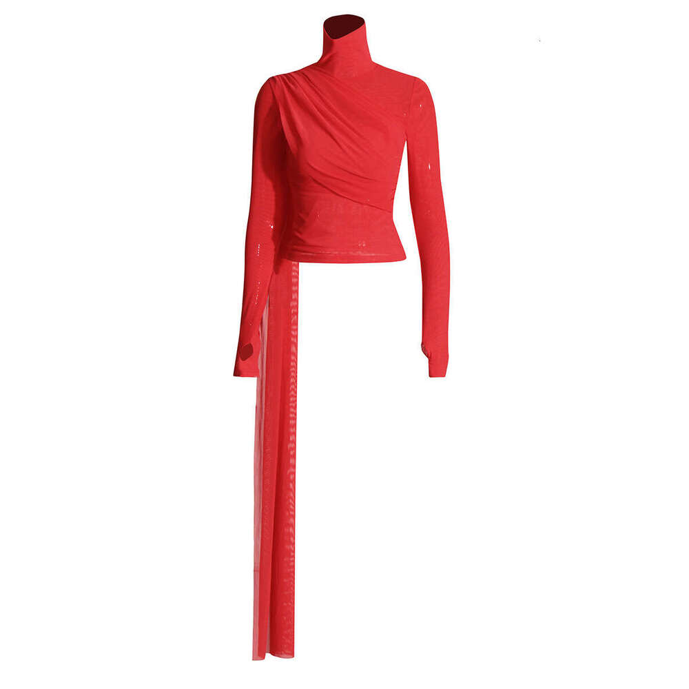 Designer Elegant Women's Long Sleeve Mesh Shirt with High Neck Ribbon - Latest 2025 Spring Fashion