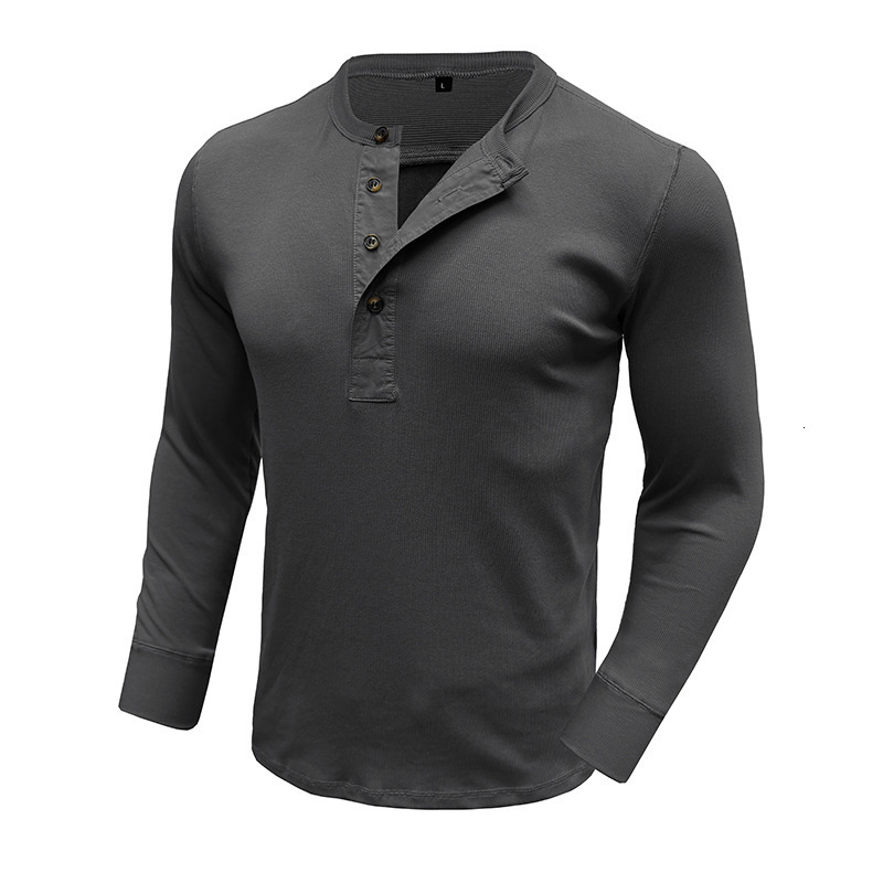 Autumn and winter mens long sleeved round neck T-shirt mens slim fit Henry shirt casual top