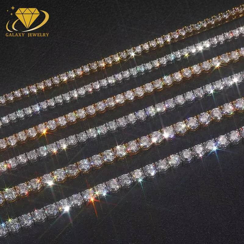 Hip Hop Jewelry GRA Certified 925 Sterling Silver Bling 3mm White Vvs Iced Out Moissanite Tennis Chain Necklace for Man Woman