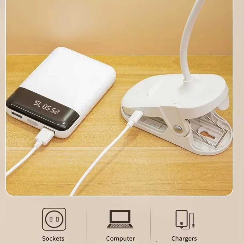Portable USB Table Lamp Rechargeable Desk Lamp with Clip Bed Reading Night Light LED Touch 3 Modes Dimming Eye Protection Light M251114