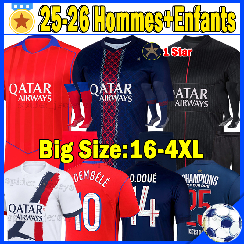 XXXL 4XL 25 26 O.DEMBELE PSGES soccer jerseys Cup D.DOUE JOAO NEVES BARCOLA N.MENDES HAKIMI 2025 2026 goalkeeper CHEVALIER football shirts Player version kids kits sets