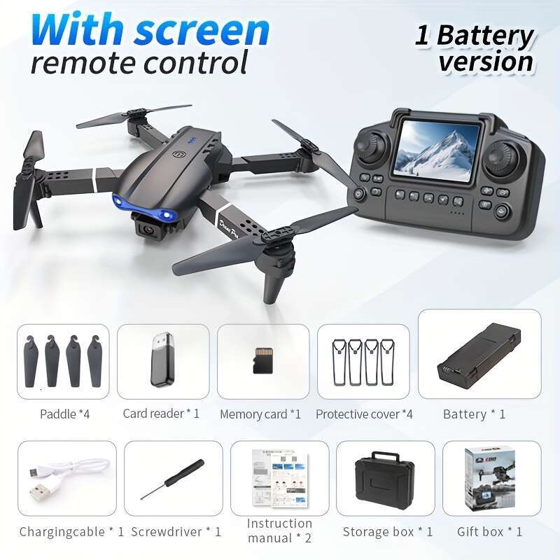 E99PRO Foldable Drone With Screen Remote Controller Dual Cameras & Optical Flow | Smart Follow, Trajectory Flight, Full Accessories Included, Outdoor 