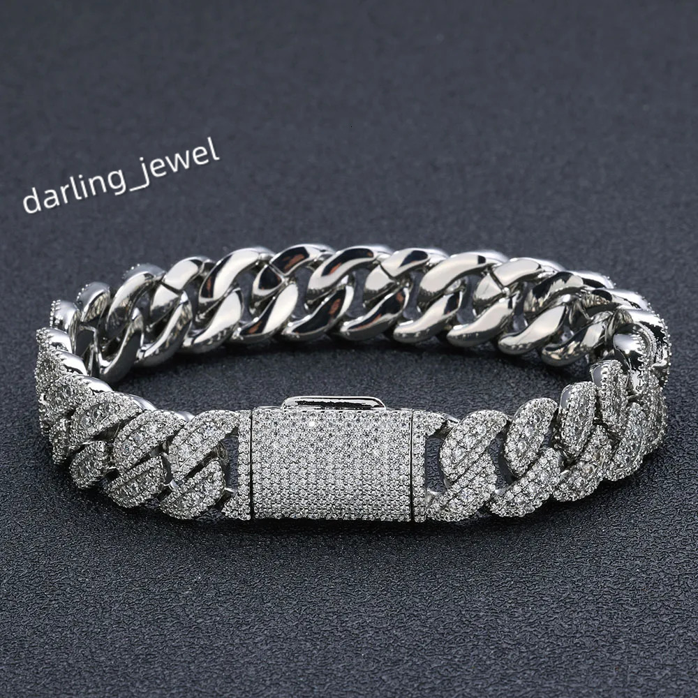 14mm Cuban Link Chain Bracelet Hip Hop Jewelry 18K Gold Plated Brass Zircon Diamond Iced Cuban Bracelet Bangle Men Women Gift