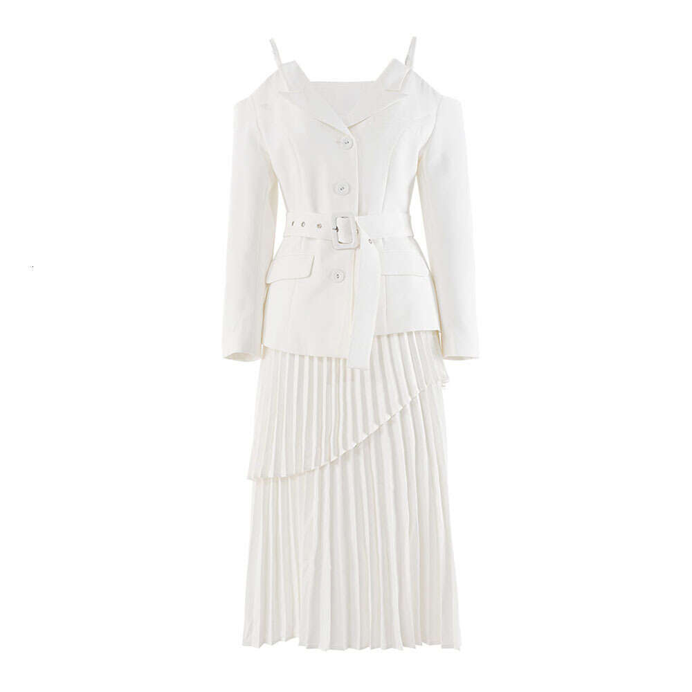 Designer Women's Elegant Minimalist Two-Piece Set with V-Neck Camisole and High-Waisted Pleated Skirt