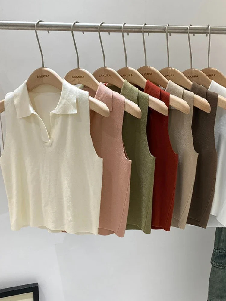 2025 Knitted Top Womens Y2K Tank Vneck Sleeveless Sweater Fashion Cut Street Clothing Solid Tight Tube 250414Z