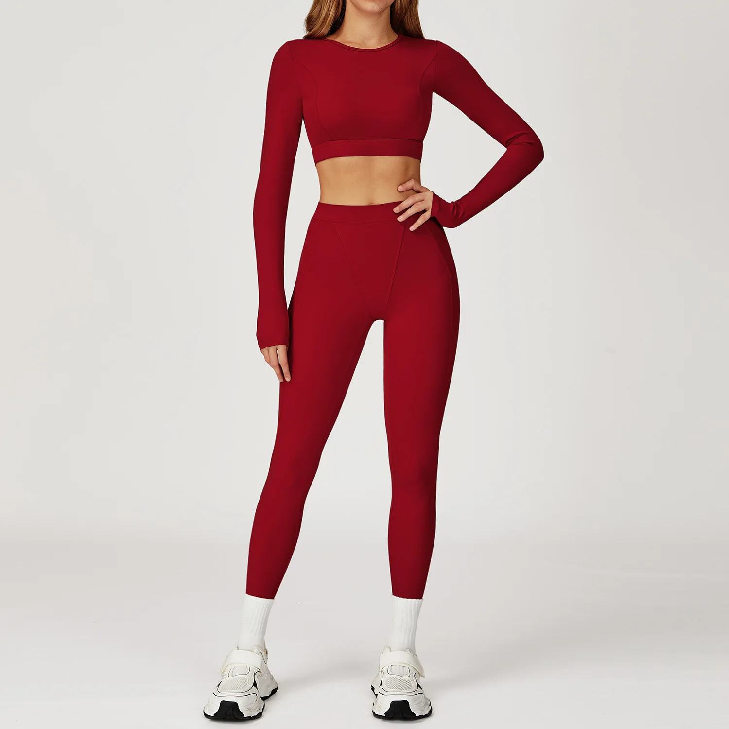 2PCS Yoga Suit Sports Set Yoga Clothing Gym Set Women Tracksuit Running Workout Clothes Long Sleeve Sports Bra Athletic Wear 251111