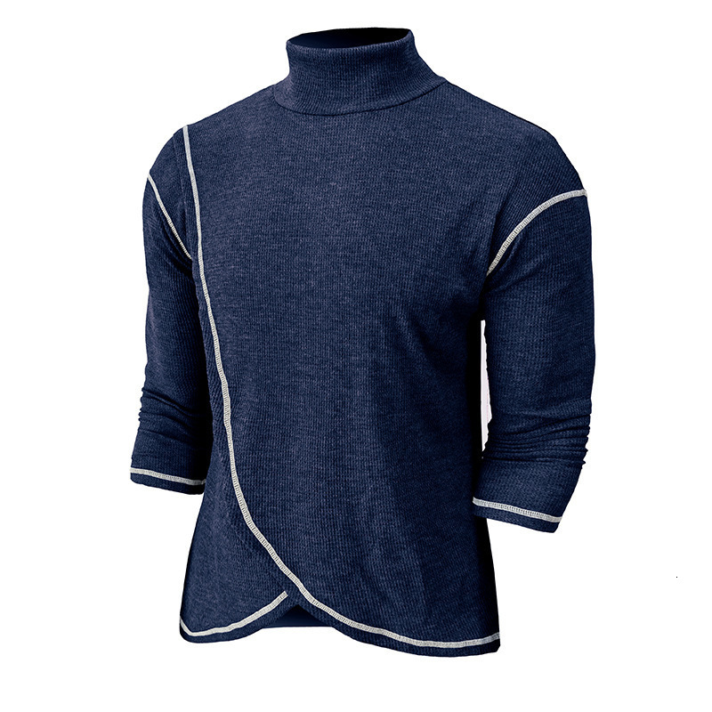 Mens autumn and winter new item mens high neck long sleeved T-shirt waffle bottom shirt shoulder down top